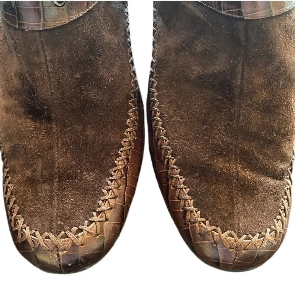 Vaneli Brown Suede & Leather Mule Wedges. Sz 7.5